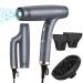 Professional Hair Dryer with Powerful Brushless Motor Lightweight Foldable Dual Ionic Blow Dryer High Speed for Fast Drying with Magnetic Nozzle 12 Modes Super Quiet for Travel Salon Home