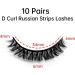 Eyelashes Russian Strip Lashes Natural Fluffy Wispy D Curly Effect Hybrid Strip Lashes Look Like Extensions 10 Pairs (D-01) - Buy Online on GoSupps.com