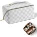 Aucuu Large Capacity Travel Cosmetic Bag for Women Girls PU Leather Waterproof Layered Storage Makeup Bag with Handle Portable Travel Organizer (Checkered White) #14 White-14 - Buy Online on GoSupps.com