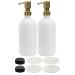 Darware 16oz Glass Pump Bottles (Set of 2, White w/ Gold) Soap Dispenser Pump Bottles with Brushed Metal Pump Tops