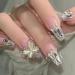 Long Press on Nails Long False Nail French Tip Fake Nails with 3D Butterfly Rhinestones Designs Glossy Full Cover Acrylic Nails for Women False Nails & Accessories - Buy Online on GoSupps.com