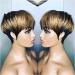 Alcobi Pixie Cut Human Hair Wig for Black Women - Short Bob with Bangs, Black/Brown Highlights - 8 Inch Non Lace Wig - Buy Online on GoSupps.com