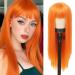 Orange Long Straight Wigs for Women Synthetic 28 Inch Natural Hair Wig with Bangs for Cosplay Daily Use