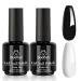 Beetles Gel Nail Polish Kit- 2 Pcs 15ml Black And White Gel Polish Black Winter Gel Nail Polish Black Nail Polish Soak Off Led Gel Polish Nail Art Manicure Salon Diy at Home