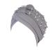 Womens Solid Flowers Head Hat Cap Headwear Muslim Turban Cap Slouchy Headwear Acrylic Baseball Cap Bedazzled Cap Grey-3 One Size