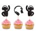 BoningNEW 24PCS DJ Earphone Disco Cupcake Topper for Music Theme Party Birthday Party Wedding Baby Shower Party Black Glitter Cake Decorations Picks Supplies
