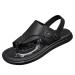 Summer Orthopedic Beach Sandals Mens Vintage PU Slip Resistant Bunion Corrector Flip Flops Spring Comfy Soft Hallux Valgus Walking Slippers for Arch of Foot/Heel Pain 9.5 Black