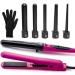 Deluxe Beauty Professional 8 Piece Interchangeable Flat and Curling Iron Set - Instant Hair Straightening Iron - Professionally Curl Your Hair - Instant Results! (Pink)