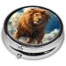 Lion on Grassland Portable Metal Pill Box - Round Mini 3-Compartment Travel-Friendly Design for Small Pills Black - International Shipping Available - Buy Online on GoSupps.com