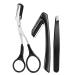 Eyebrow Trimmer for Women - 3 /set Eye Brow Scissors for Women | Eyebrow Brush Set | Eyebrow Scissors with Comb | Stainless Steel Professional Non Slip Face Hair Removal Tool for Men Women Black