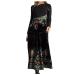 Formal Dresses for Women Casual Fashion Fall Wedding Guest Long Sleeve Midi Dresses Black Cocktail Party Plus Size Tunic Flower Shirt Dresses Long Hawaiian Dresses(E Black,Large)