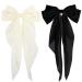 2 Pcs Big Hair bow Hair Bows for Women Bow Hair Clip Elegant Solid Color French Barrette Bows For Hair With Long Silky Satin Hair Barrettes Accessories Bow Hair Clips for Women Girl(Black+Cream)