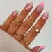 Kamize Almond French Press on Nails Acrylic Swirl Fake Nails Medium Full Cover Pink False Nails for Women and Girls 24PCS