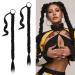 BARSDAR 66cm 2 PCs Long braided ponytail extension rubber straight wrapped braid hair extensions ponytail DIY natural soft synthetic hair part for women 66cm (pack of 2) 2PCS-1-made of black