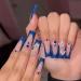 24pcs Long Coffin False Nails French Tip Glitter Blue Stick on Nails Press on Nails with Butterfly Removable Glue-on Nails Full Cover Fake Nails Women Girls Nail Art Accessories 0267Y32