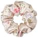 Xinmurffy 100% Mulberry Silk Scrunchies for Women's Hair Floral Print Satin Silk Thick Elastic Hair Ties 19 Momme 3CM (White Flower)
