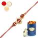Ghasitaram Gifts Rakhis Online J-33063 Leaf Rose Jewel Rakhiwith 100 GMS of Dryfruits Mix Can Rakhi Set with 100 gms of Dryfruits Mix Can