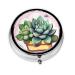 Cartoon Succulentsround Pill Box 3 Compartments Round Pill Box Organizer for Purse Or Pocket Portable Travel Pill Box