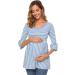 Love2Mi Maternity Blouse - A-Line Pregnancy Shirt - 3/4 Bell-Sleeve - Sky Blue Stripe - Size L - Buy Online on GoSupps.com