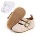Baby Anti-Slip First Walking Shoes Baby Boys Girls Princess Soft Sole Toddler Shoes Sneakers Infant PU Leather Prewalkers for 0-18 Months with Sock 6-12 Months Beige 19