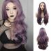 Long wavy purple synthetic lace front wigs purple lanvender naturally looking side parting synthetic wigs for women heat-resistant 61 cm dark violet