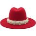 Qkrlamx Women's Black Wool Fedora Hat with Pearl Band - Wide Brim Classic Trilby Style in Red - Buy Online on GoSupps.com