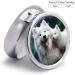 Round Pill Box with White Dog Print - 3 Compartment Portable Medicine Organizer | Decorative Metal Pocket Pill Case - Style 35 - Buy Online on GoSupps.com