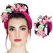 Goresory Pink Rose Flowers Headband Boho Wide Headbands Wedding Floral Hairband Prom Party Festivlal Photo Hair Accessory for Women and Girls