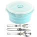 D DASAWAN 40oz Camping Bowl with Lid - Portable Collapsible Silicone Bowl and Foldable Stainless Steel Dinner Knife, Fork, Spoon Set for Travel and Camping - Microvave and Fridge Food Storage Bowl Blue-1200ml Large