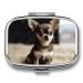 Cute Chihuahua Square Pill Box Travel Portable Pill Case 2 Compartment Medicine Metal Tablet Vitamin Holder Organizer for Purse Pocket