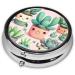 Lovely Succulent Plants Round Pill Box | 3 Compartment Travel Organizer for Purse & Pocket - Buy Online on GoSupps.com
