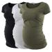 Love2Mi 3PCS Maternity Shirt Short Sleeves Maternity Wear T-Shirt Casual Maternity Tops M Black + Gray + Army Green