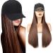 Iluu hat hair extension baseball cap with hair smooth long smooth hair part with baseball cap placed adjustable cap synthetic hair extensions for women (24 " dark brown) straight-60cm dark brown