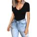 CLOZOZ Women's V-Neck Long Sleeve Top - Sexy Fitted Basic Tee | Black, X-Small - Buy Online on GoSupps.com