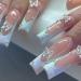 24pcs Long Square French Tip Press on Nails with 3D Metal Butterfly and Rhinestone Acrylic Nails - Pink White False Nails for Women Manicure Decor - Buy Online on GoSupps.com