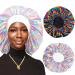 Urieo Satin Bonnet Caps Black Extra Large Night Sleep Caps Soft Elastic Wide Band Hair Bonnet Sleeping Shower Sleep Makeup Cook for Women and Girls (Pack of 2)