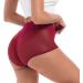 Women High Waist Mesh Tulle Spliced Yoga Shorts in Wine Red - Medium - Buy Online on GoSupps.com