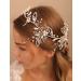 Deniferymakeup Rhinestone Pearls Wedding Hair Accessory Crystal Headband for Bride Crystal Leaves Hairstyles for Wedding
