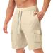 Men's Solid Color Drawstring Pocket Shorts - Elastic Waist Workout Shorts in Khaki, Size Large - Buy Online on GoSupps.com