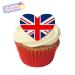 12 Edible Flag Design Cake Decorations Plus 12 Smaller Heart Toppers: UK Flag