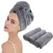 Kinhwa turban towel with button microfiber hair turban for the hair as quickly dry hair towel and soft for long hair and all hair types 25cmx65cm 3 pieces gray gray 25cmx65cm