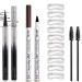 3 Styles Eyebrow Tattoo Pencil Eyebrow Powder Eyeliner Pencil with Eyebrow Brushes  long Lasting Waterproof Buildable with 10 Reusable Eyebrow Stencil (Dark Brown/Black)