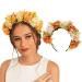 IYOU Flower Crown Headband Orange Rose Hair Bands Rave Floral Day of the Dead Halloween Headpiece Hair Accessories for Women and Girls