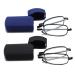 Hubeye 2 pairs foldable reading glasses Mini portable reading aid made of stainless steel with hard shell case anti-blue visual aid for men and women 2.00 blue/black 2.0 diopters