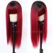 Maycaur Red Synthetic Hair Wig with Full Bangs - Long Straight Black Red Ombre Fashion Wig for Women - Buy Online on GoSupps.com