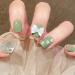 24pcs Press On Nails Medium False Nail Natural Fake Nail with Nail Glue and Adhesive Taps Faux Ongles Squared Green 3D Bowknot Flowers