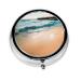 Beach Sceneryround Pill Box 3 Compartment Round Pill Box Organizer Portable Travel Pill Box for Traveling.