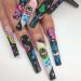 Long Press on Nails Coffin Fake Nails Graffiti Flower Full Cover Glue on Nails Eye Stars Moon Acrylic Nails with Rainbow Designs Coffin Nails Nail Art Decorations for Women Girls Style 1