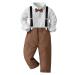 Volunboy Baby Boys Gentleman Suit Toddler Formal Bow Tie Shirts + Suspenders Pants 4PCS Outfit 5-6 Years Whitedots
