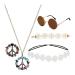 amangul Hippie Costume Set Include Sunglasses Headband Peace Sign Necklace and Earring 60s 70s Style Vintage Costume(Md0906P22)
